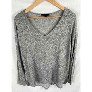 Gibson Heather Grey V Neck Long Sleeve Knit Top size Medium